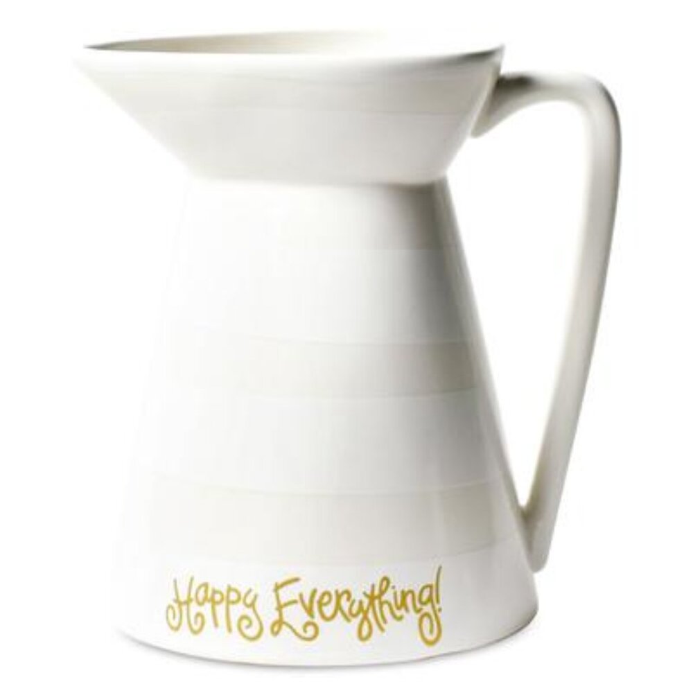 Happy Everything White StripeFlare Pitcher - White